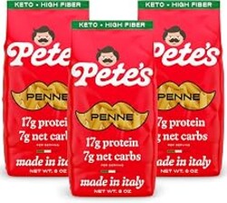 Pete's Pasta Penne, Low Carb, Keto, Protein Pasta, 17g Protein 7g Net Carbs | Made in Italy, Al Dente, Only 110 Calories, 27g Fiber, Real Wheat, Never Rubbery, No Funny Aftertaste, Holds Sauce, 3 x 8 oz