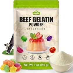 Beef Gelatin Powder Unflavored, 7 oz/198 g Grass Fed Gelatin Powder | Premium Gelling & Thickening Agent, Gluten & Sugar Free, Versatile Gelatin for Gummies, Jello, Baking, Cooking, Drinks
