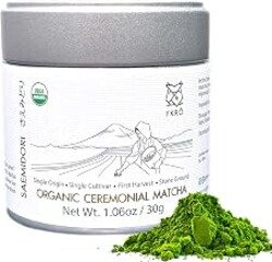 FKRO Organic Saemidori Ceremonial Grade Matcha Green Tea Powder | Single Cultivar 1st Harvest | Stone-Ground, Air-Flown Monthly from Japan | 30g Tin