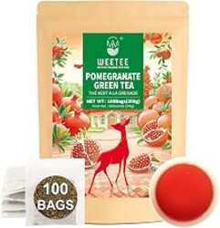 WT WEETEE Pomegranate Green Tea Bags 100 Count, Antioxidant Caffeinated Tea | Made of Sencha Green Tea with Pomegranate Flavor, Hibiscus & More, Flavored Green Tea for Hot or Iced