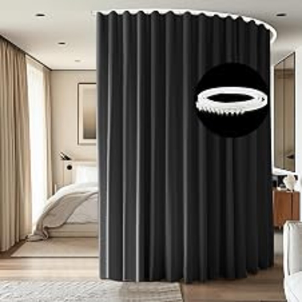 cbsroro Room Divider Ceiling Mounted Curtains Track Sets Extra Wide Blackout Curtain Flexible Tracks for Bedroom Privacy Partition Separator, 1 Panel Black Drape and White Rail, W12.5 x H9ft