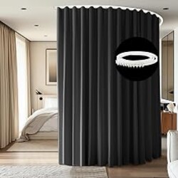 cbsroro Room Divider Ceiling Mounted Curtains Track Sets Extra Wide Blackout Curtain Flexible Tracks for Bedroom Privacy Partition Separator, 1 Panel Black Drape and White Rail, W12.5 x H9ft