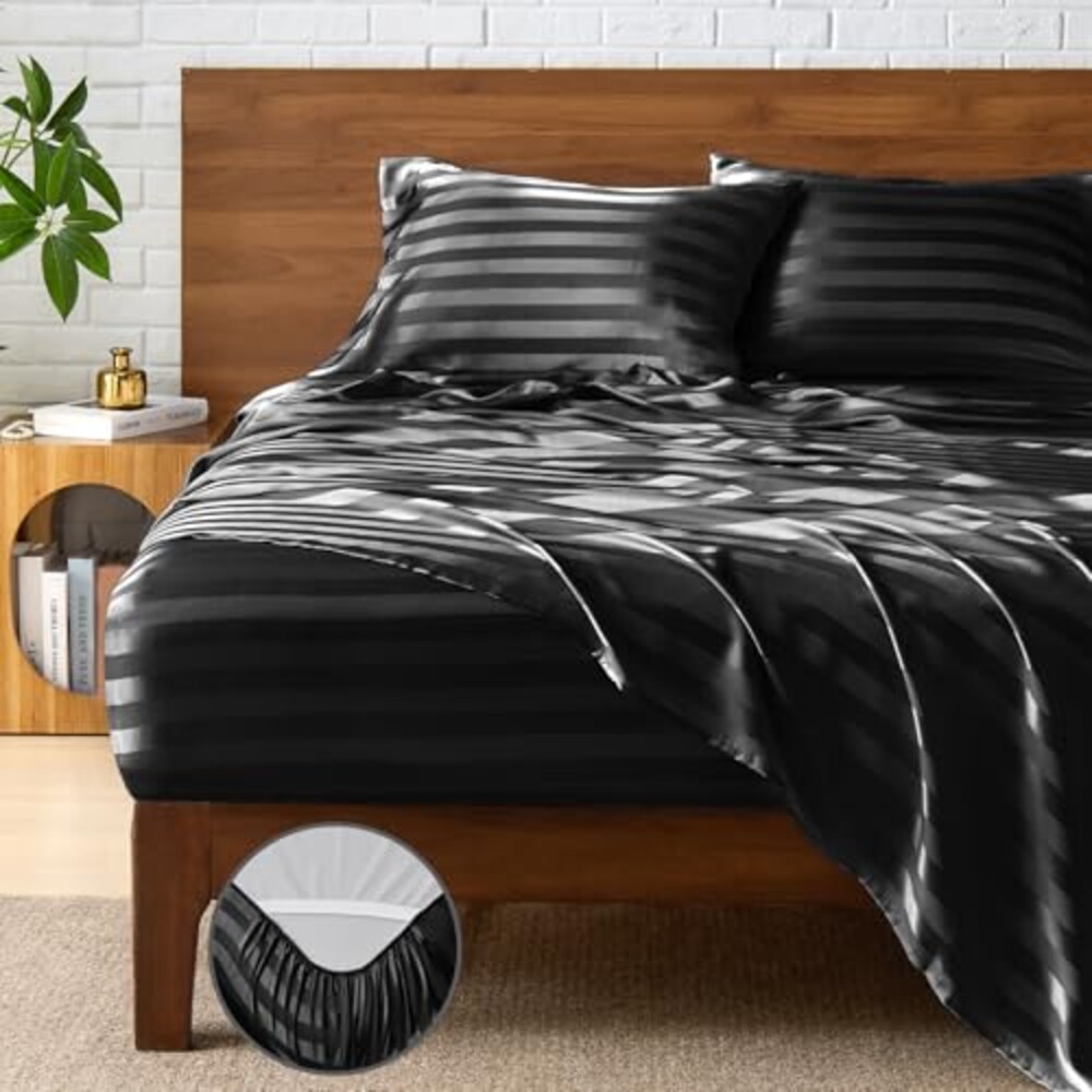 BEDELITE Jacquard Striped Satin Sheet Qu