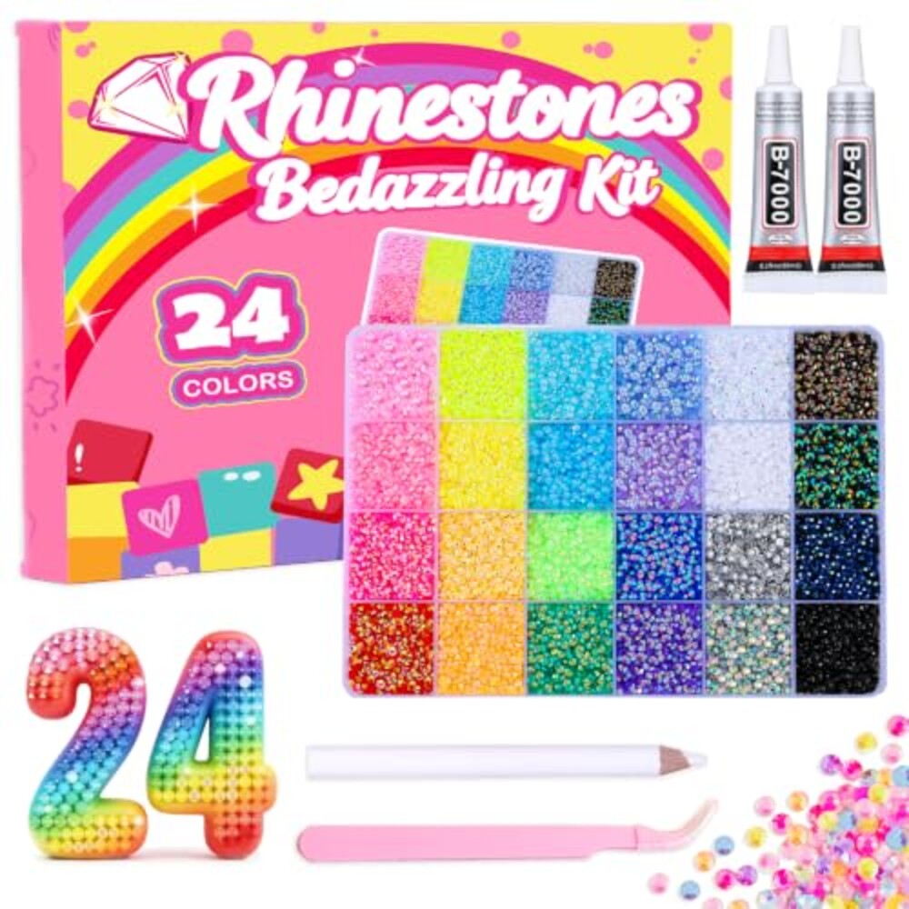 CCINPPY Bedazzling Kit, 30000Pcs 3mm Bedazzler Kit Flatback Resin Rhinestones, 24 Colors Bling Bedazzled Gems with Jewelry Glue and Tools for Book Nail Art, DIY Craft Gifts for Women Adults