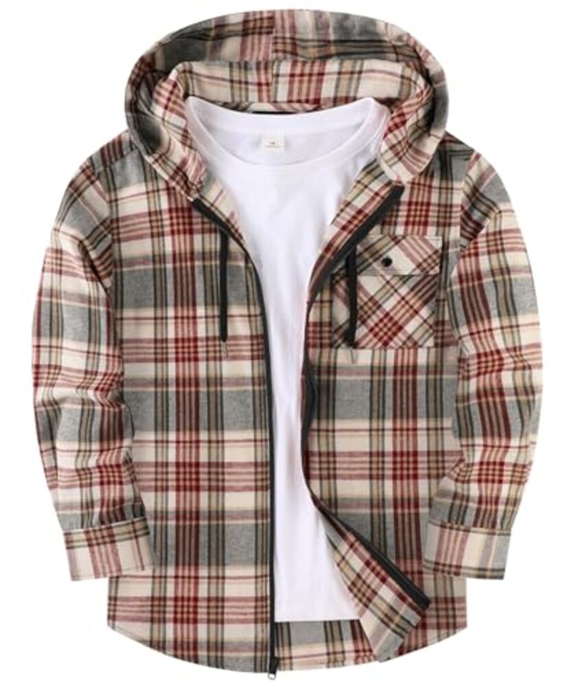 Flannel Shirt for Men Hooded Casual Zip