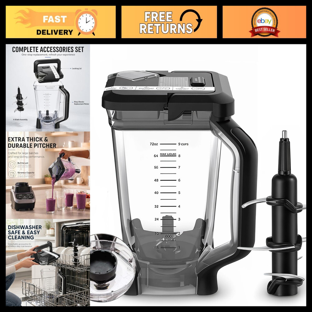 Ninja Blender Replacement Parts - Cups, Pitcher, Lid & Blade Set for Smoothies