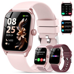 IKT Smart Watch Fits for Android and IPhone (3 Bands), Smartwatch for Women with AI Voice, 1.83" HD Fitness Tracker Watch, Bluetooth Calls/Messages, 120 Sports Mode, IP68 Waterproof, for Gift Pink