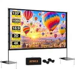 Outdoor Projector Screen with Stand featuring a Stake-Down Base-120 Inch 16:9 4K HD Portable Projector Screen Indoor Outdoor Movie Screen Lightweight Projection Screen with Carry Bag for Home,Backyard