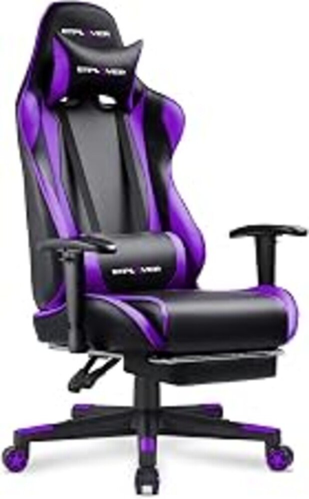 GTPLAYER Gaming Chair with Footrest, Ergonomic Computer Game Desk Chair, Reclining Gamer Chair Seat Height Adjustment, Swivel Rocker with Headrest and Lumbar, Purple