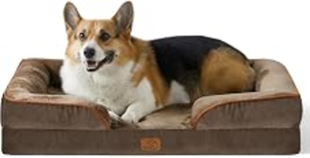 Bedsure Orthopedic Dog Beds Large Sized Dog Washable Original Design | 35" Dog Couch Sofa Waterproof, Comfy Bolster Sides, Removable Cover, Nonslip Bottom, Pet Bed for Cats, Senior Dogs, Brown