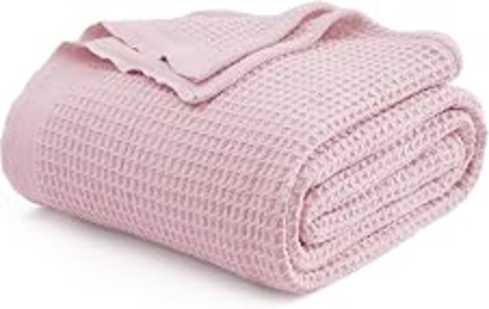 Bedsure 100% Cotton Blanket, Waffle Weave, King Size, Light Pink, 104"x90" | Breathable, Soft, Cozy, Thick, Waffle Texture, Summer Blanket for Bed, Gifts for Women, Machine Washable, All Seasons