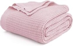 Bedsure 100% Cotton Blanket, Waffle Weave, King Size, Light Pink, 104"x90" | Breathable, Soft, Cozy, Thick, Waffle Texture, Summer Blanket for Bed, Gifts for Women, Machine Washable, All Seasons