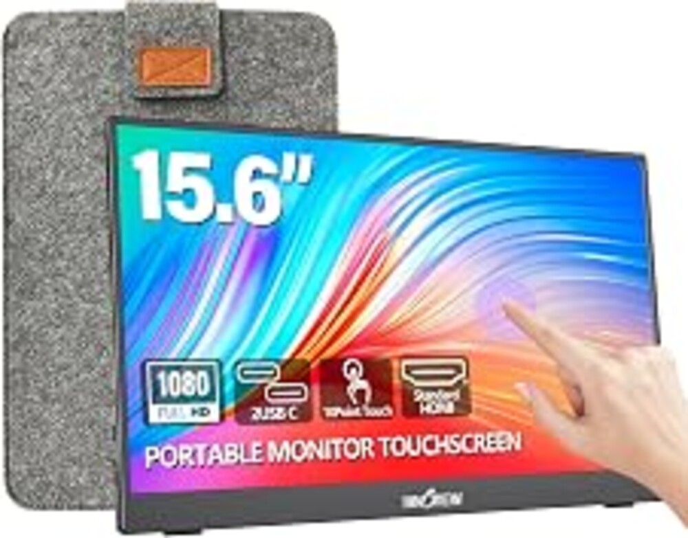 InnoView 15.6" Portable Monitor 60Hz Touchscreen 1080P 10-Point Touch Screen Monitor Portable with Protective Sleeve Built-in Stand, 1200:1 HDMI USB C Travel Monitors for Laptop, PC, Phone