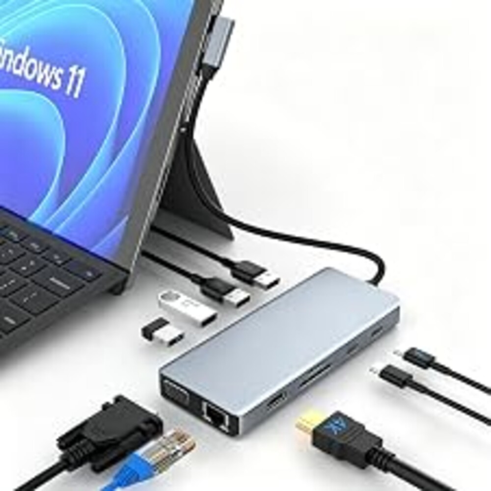 USB C Hub, 12 in 1 Docking Station with 4K HDMI & 1080P VGA, 92W PD, 1Gbps Ethernet, USB-C 3.0 & 4 USB-A Data Ports, SD TF Card Reader, USB C Adapter for Surface Pro MacBook Pro Air & Windows