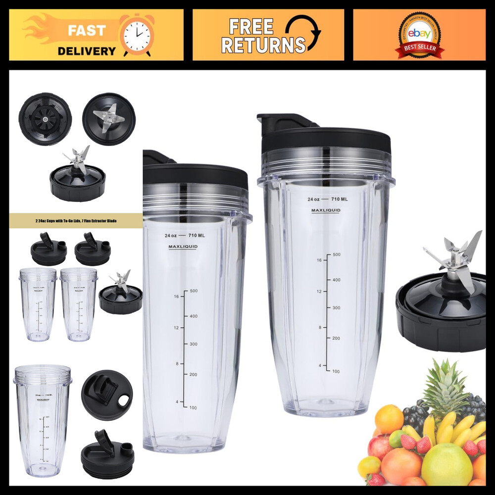 24oz Blender Cups with 7 Fin Blade for Ninja Nutri Smoothies & Shakes