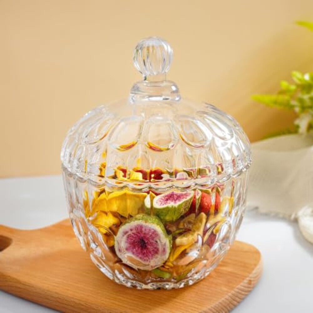 22 oz Large Glass Candy Dish with Lid Cr