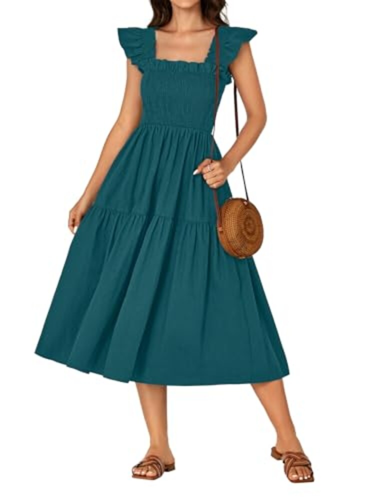 Rooscier Women's A Line Smocked Midi Dre