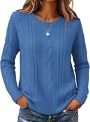 Zeagoo Cable Knit Sweaters for Women 2026 Loose Fit Casual Fall Outfits | Trendy Crewneck Chunky Knit Pullover Sweater,Long Sleeves,Loose Fit Drop Shoulder,Business Casual Clothes,Winter Outfits