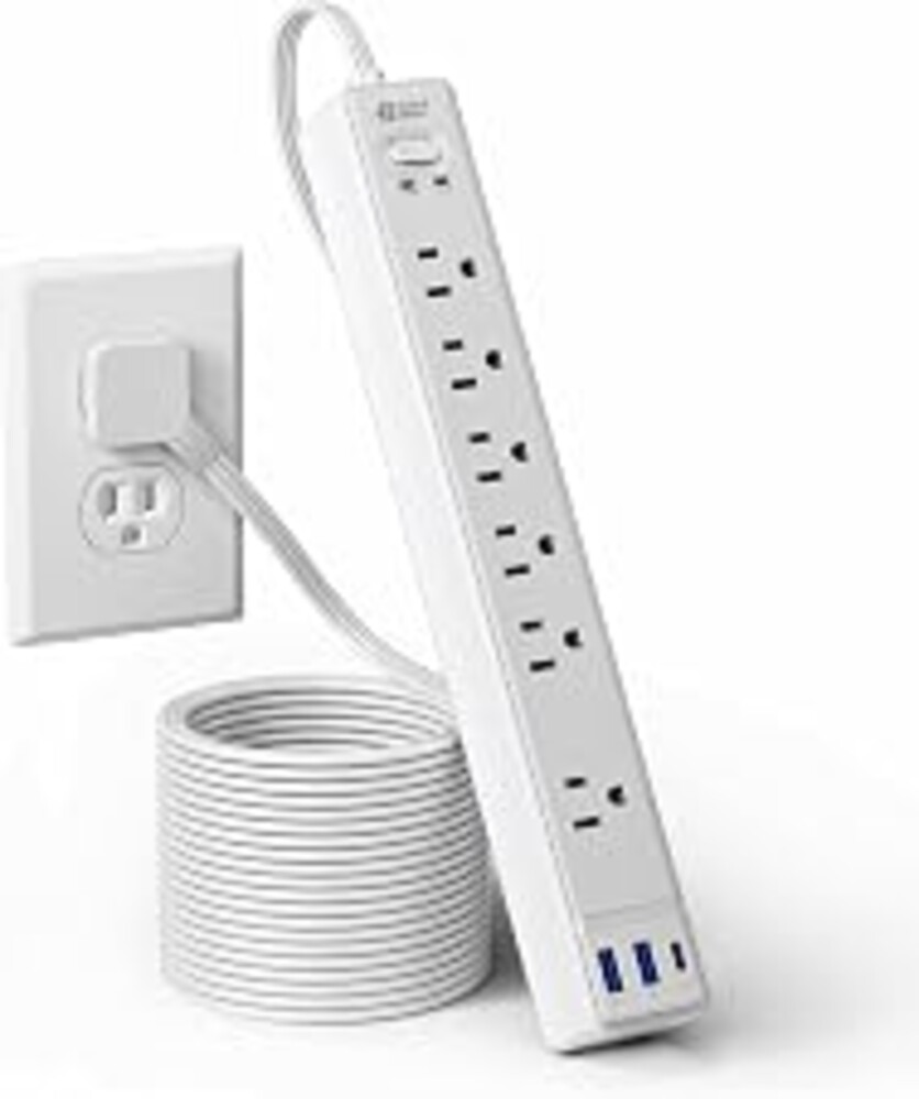 10Ft Flat Extension Cord with Multiple Outlets, Surge Protector Power Strip | SUPERDANNY Flat Plug Power Strip with 6 Outlets & 3 USB, Charging Station for Home, Office, College Dorm Room Essentials