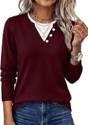 WIHOLL Lightweight Sweaters for Women Long Sleeve Knitwear | 2 in 1 Neck, Decorative Buttons, Striped, Color Block