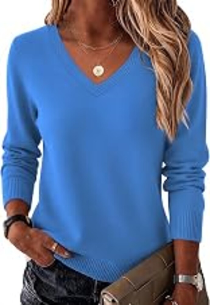 Zeagoo Women's 2026 Fall Long Sleeve Sweaters V Neck Dressy Casual Tops | Lightweight Basic Soft Loose Ribbed Knit Pullover, Trendy Fashion Spring Winter Clothing, Business Work Outfits