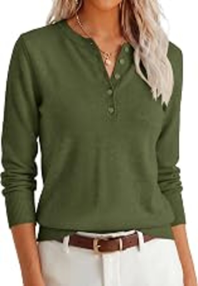 ANRABESS Women Henley Long Sleeve Lightweight Fall Sweaters | Button Knit Pullover Sweater Tops, Business Casual Work Outfits, Cozy Soft All Day Wear, 2026 Winter Layer Clothing