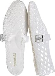 CUSHIONAIRE Syrup Mary Jane Jelly Ballet Flats for Women | Adjustable Buckle, Lattice Upper, Pointed Square Toe, Lightweight Jelly Flat, Water-Resistant, Cushioned Footbed