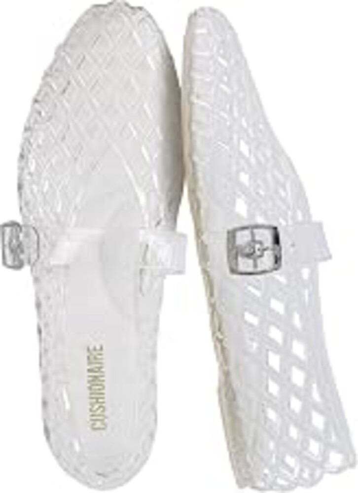 CUSHIONAIRE Syrup Mary Jane Jelly Ballet Flats for Women | Adjustable Buckle, Lattice Upper, Pointed Square Toe, Lightweight Jelly Flat, Water-Resistant, Cushioned Footbed