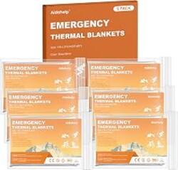 Aidehelp 6 Pack Emergency Blankets - Mylar Thermal Space Blankets for Survival and Protection - Ideal for Camping, Outdoors, Hiking, Rescue, Marathons