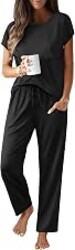 Ekouaer Womens Pajama Sets 2 Pcs Short Sleeve Lounge Set with Pockets | Sleep Top with Pocket and Long Pants Comfy Pjs, suitable for Daily life, Yoga, work, home, sleeping and travel