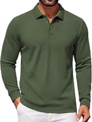 COOFANDY Mens Waffle Knit Polo Shirts Casual Long Sleeve Polo Shirt | Knitted Polo Shirts, Soft Waffle Fabric, Slightly Stretchy, Breathable & Comforteble, Regular Fit, For Vacation & Casual Wear