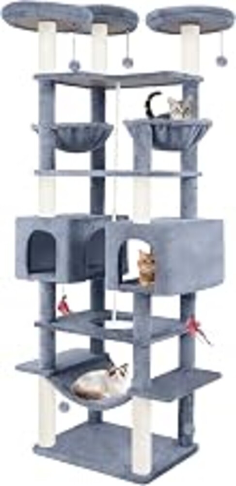 ROYPET 6-Tier Cat Tree Tower, Grey, 71'' | Condo, Rope , Scratching Posts, Natural Sisal, Replaceable Hanging Balls, Sturdy Cat Furniture for Kitten & Adult Cat