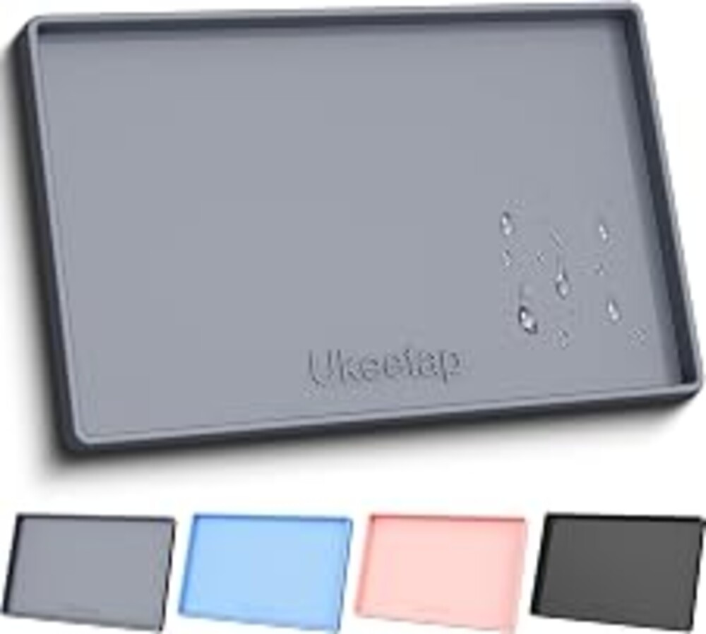 34" x 22" Extra Thick Silicone Mat Waterproof with Raised Edge, | BPA-Free Non-Slip Multi-Purpose Mat for Dog & Cat Feeding, Under Sink Storage & Protection