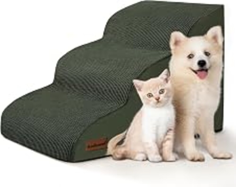 Aodisman Dog Stairs for Small Dogs and Cats,3-Step Pet Ramp for Couch,Chair | 15.7" H Non-Slip Sturdy Dog Steps with Curved Ramp for Senior,Short-Legged Dogs,Puppy and Cats to Reach Sofa or Chair,Green