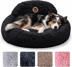PetJett Calming Dog Bed Medium Size Dog - 30'' Donut Bed, Anti-Slip & Washable Super Soft Fluffy Plush Round Bed, Anti-Anxiety Premium Comfort Pet Bed, Fits Dogs up to 45 lbs - Black