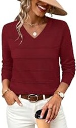 WIHOLL Sweaters for Women V Neck Long Sleeve Shirts Fall Outfits | Business Casual Outfits,Fall Tops,Work,Teacher Outfits,Lightweight Knit,Fashion Clothing 2026,Hollow Out,Trendy Pullover
