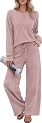 Ekouaer Pajama Sets for Women Long Sleeve Sleepwear Crew Neck Pj Lounge Set | Soft Loungewear Set,2 Piece Classic Nightwear,Wide Leg Pants with Pocket for Sleep,Lounge,Fall and Winter