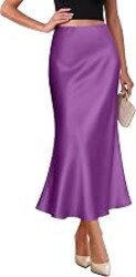 OFEEFAN Stain Skirts for Women Elegant High Waist Cocktail Party Midi Skirt | Silky satin midi skirt, hidden elastic high waist, sizes XS–XL for daily & party wear