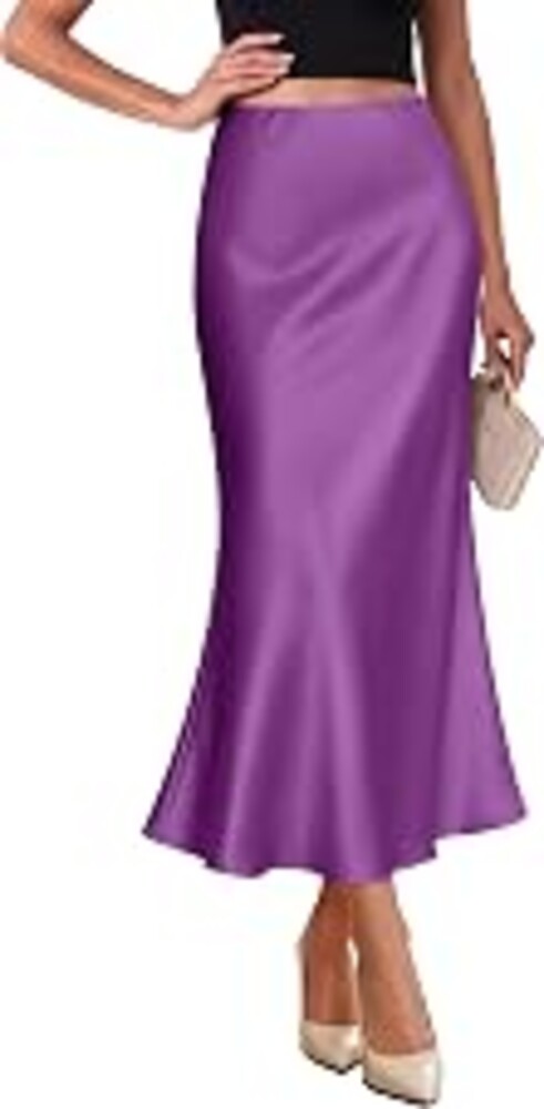 OFEEFAN Stain Skirts for Women Elegant High Waist Cocktail Party Midi Skirt | Silky satin midi skirt, hidden elastic high waist, sizes XS–XL for daily & party wear