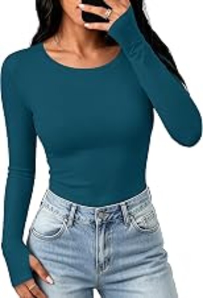 Long Sleeve Shirts for Women Thumb Hole Fitted Tops Thermal Layering Tees | Round Neck Thermal Undershirts, Slim Fit Underwear Tops, Casual Fall Outfits, Trendy Y2K T-Shirts, Work & Going Out Tops