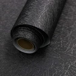 Black Silk Wallpaper Peel and Stick Embossed Self Adhesive Contact Paper | 15.7" x 393.7" Removable Waterproof Kitchen Vinyl Wrap Cabinet Textured Renter Friendly Wall Cover with Scraper, Paper Cutter