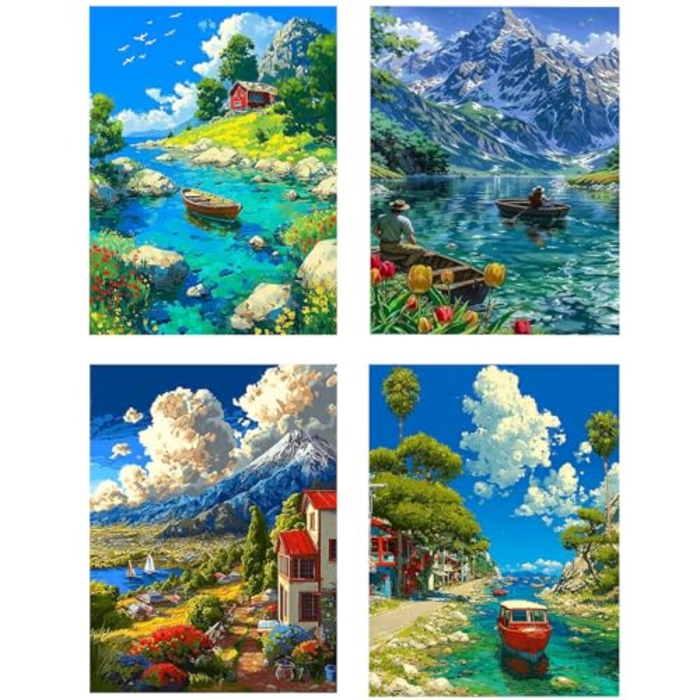 DOTSOPS 4 Pcs Landscape Diamond Painting