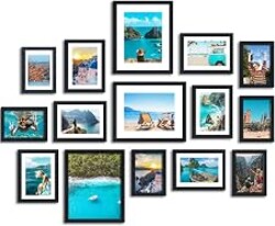 Fixwal Collage Picture Frames Set, 15 Pack, MDF, Black, 8x10, 5x7, 4x6 | Wall or Tabletop Decor, High-definition Plexiglas panels