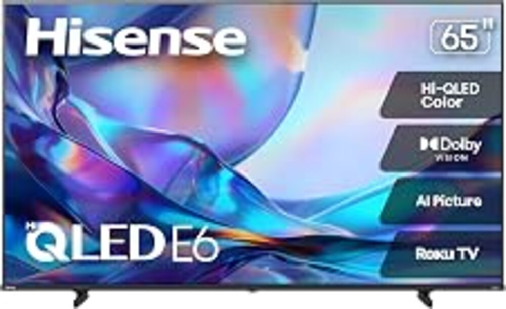 Hisense 65" Class E6SR Series Hi-QLED 4K UHD Smart Roku TV (65E6SR, 2026 Model) - Dolby Vision, Game Mode Plus, VRR, ALLM, DTS Virtual:X, Apple AirPlay, Compatible with Alexa and Google Assistant