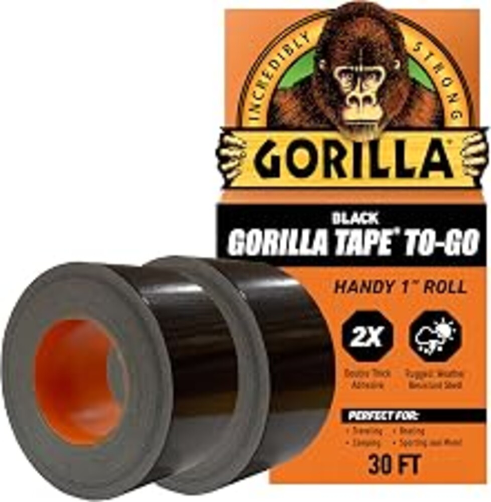 GORILLA Mini Duct Tape to-Go, 1" x 10 yd, Black, Travel Size, 2-Pack | Double-Thick Adhesive, Reinforced Backing