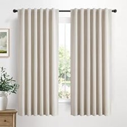 Linen Total Blackout Curtains for Bedroom Living Room 63 Inch, Cream | 100% Blackout Shield Linen Textured Back Tab/Rod Pocket Drapes, Thermal Insulated Blackout Curtains 2 Panels Set, 50"W x 63"L