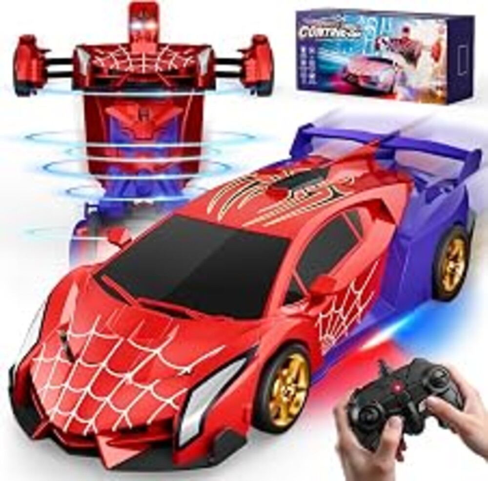 Spider Transform RC Cars Toys with Eye & Underbody Lights, 2.4GHz Remote Control Car One-Button Deformation, Fast 360°Rotation Robot Toys Birthday Gifts for 3 4 5 6 7 8 9 10 Year Old Boys Age 4-7 8-12