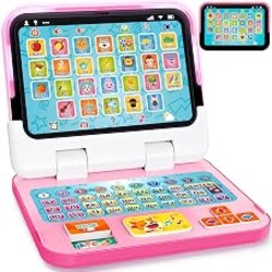 Toy Laptop Tablet for Ages 1-3, 2-in-1 Toy Computer Learning Toys | Educational Toys with Lights Sounds for 12-18 Months, 1st Christmas Birthday Travel Gifts for Girls 1 2 3 Year Old, Pink