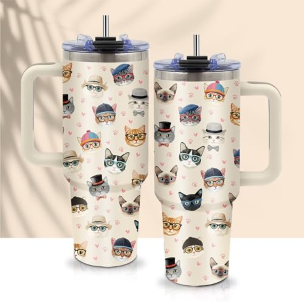 CGMIBAS Cat Face Tumbler 40oz with Handl