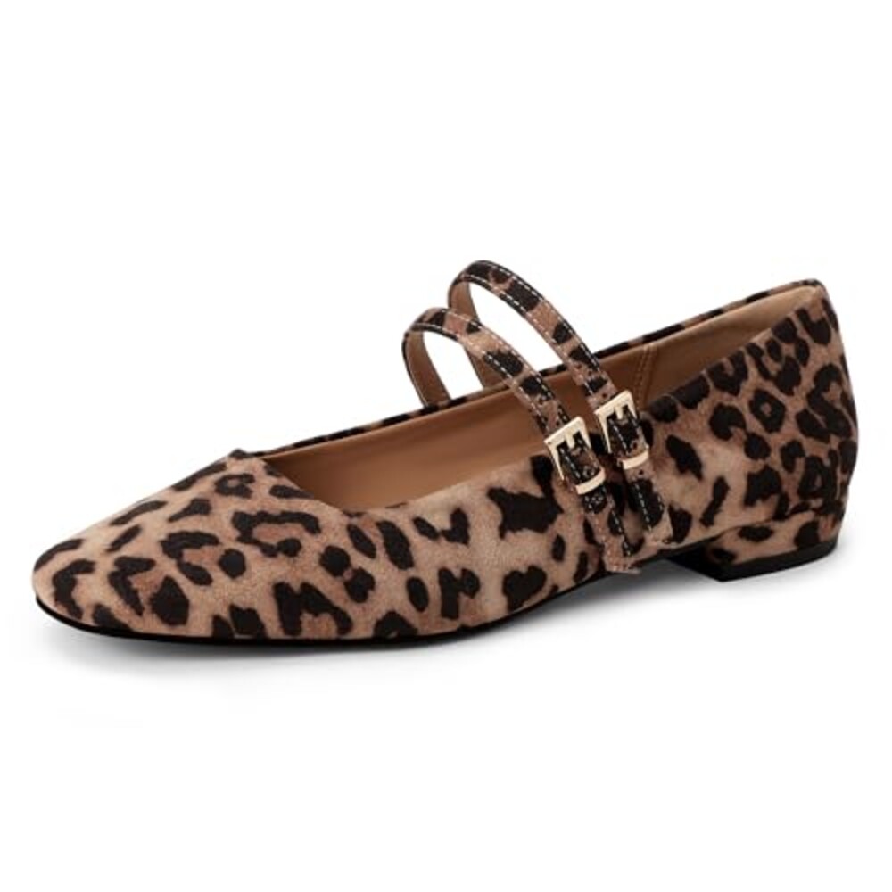 IDIFU Leopard Mary Jane Flats for Women